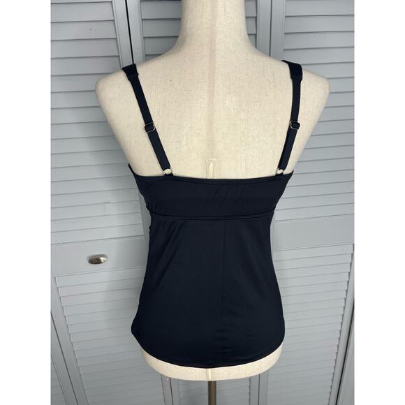 Lands' End solid black ruched tankini swimsuit top women's size 4 - nwt - Picture 3 of 5